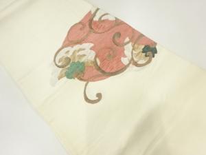 手織り紬　花唐草模様織り出し袋帯